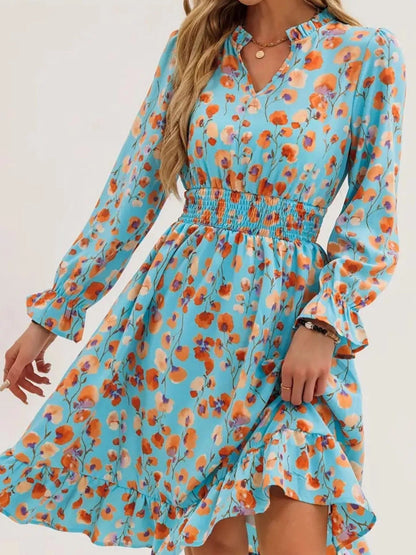Jurk met bloemenprint, geplooide mouwen en volant