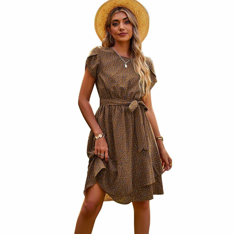Korte Bruine Ibiza Jurk Country Stijl