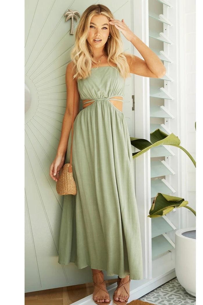 Long Sage Green Boho Summer Dress