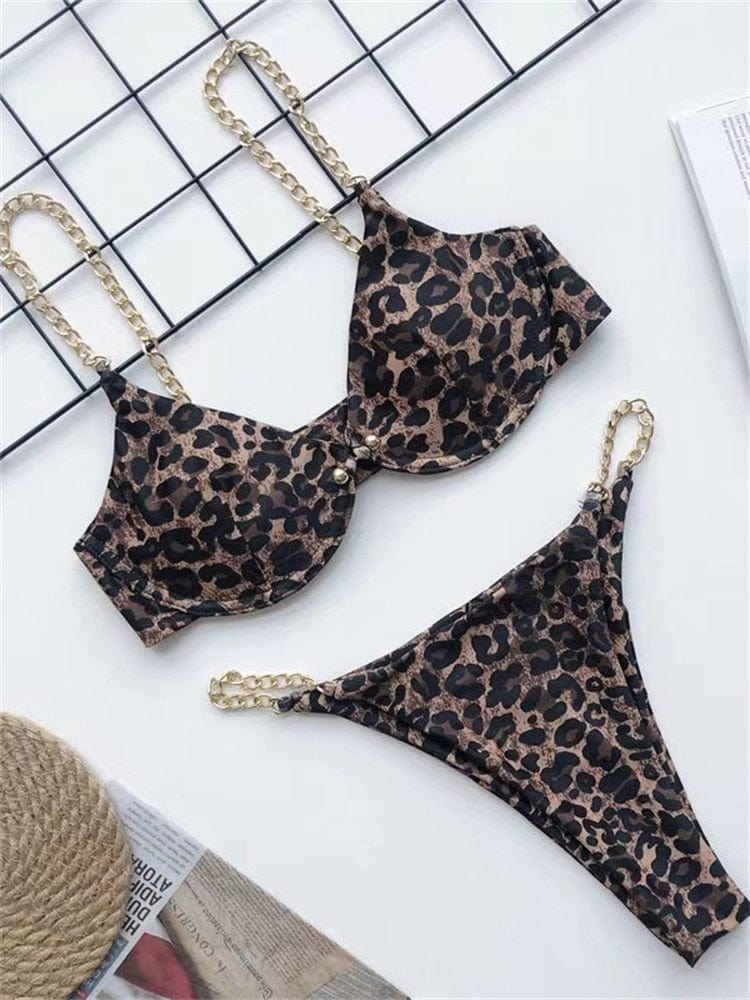 Leopard Print Bikini met Gouden Ketting