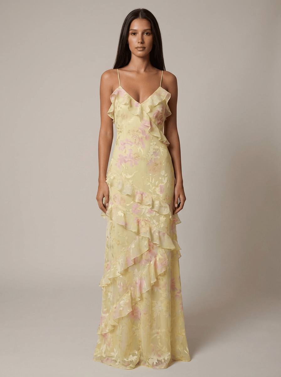 Maxi Jurk met Bloemenprint en Volants voor Dames