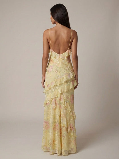 Maxi Jurk met Bloemenprint en Volants voor Dames