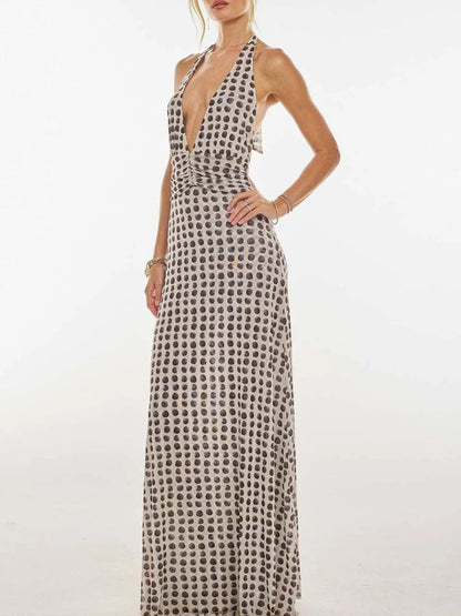Maxi-jurk met bloemenprint, halternek en geplooide details
