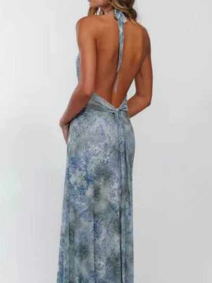 Maxi-jurk met bloemenprint, halternek en geplooide details