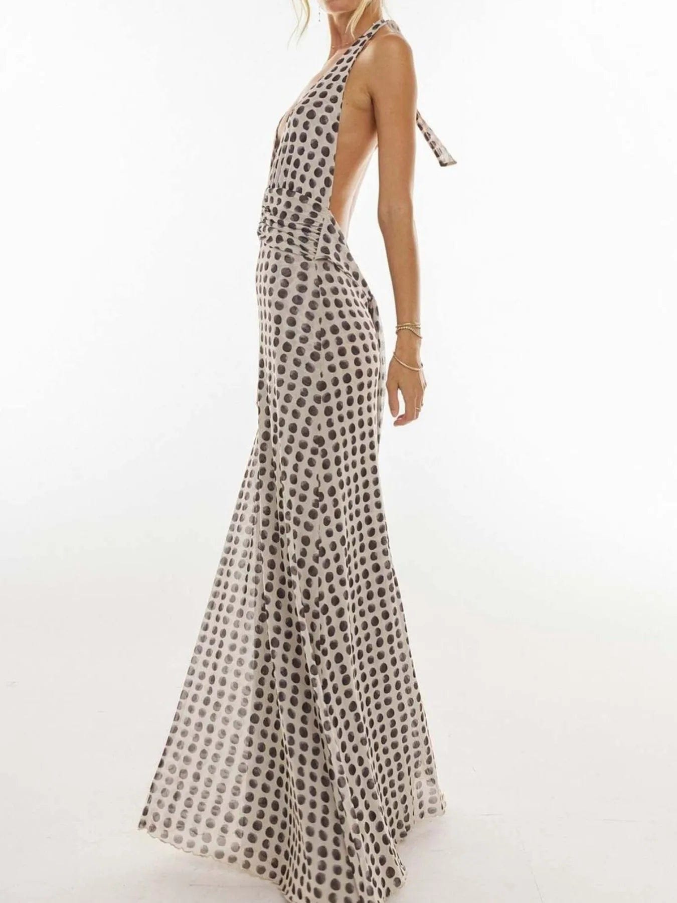 Maxi-jurk met bloemenprint, halternek en geplooide details