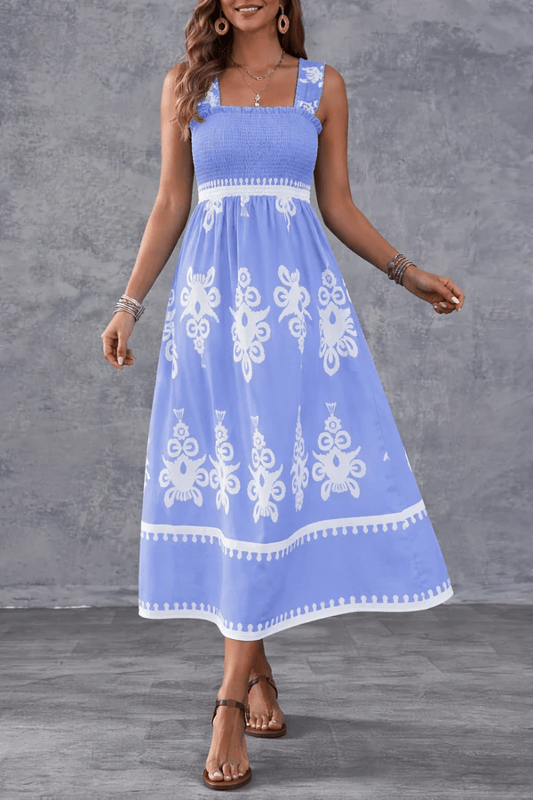 Maxi-jurk met geometrische print en gerimpelde taille