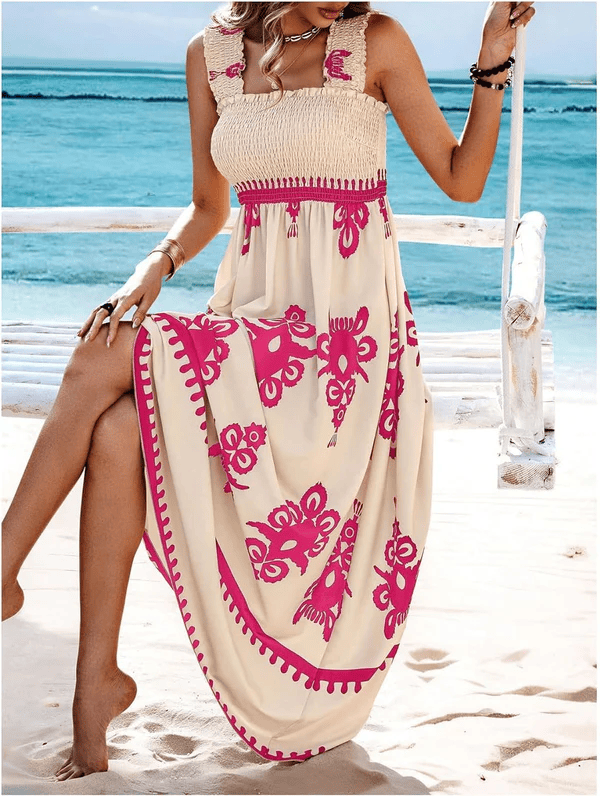 Maxi-jurk met geometrische print en gerimpelde taille
