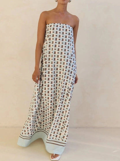 Maxi-jurk met plooien en print in buisstijl