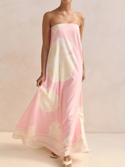 Maxi-jurk met plooien en print in buisstijl