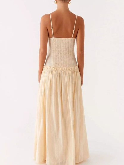 Maxi-jurk met smock en ruches en spaghetti bandjes