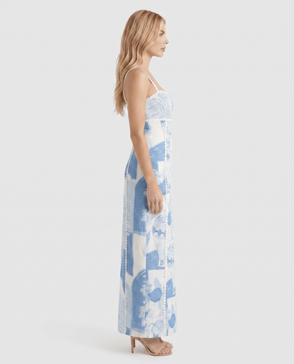 Maxi-jurk met strapless en Mediterrane print
