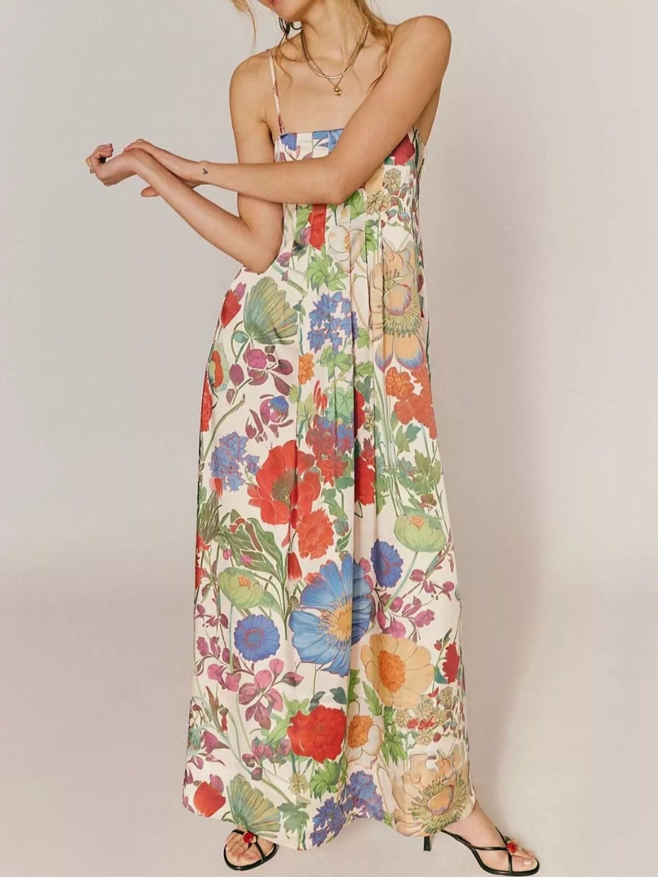 Maxi-jurk van polyester met bloemenprint en mouwloos design