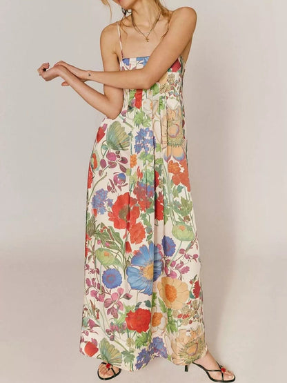 Maxi-jurk van polyester met bloemenprint en mouwloos design
