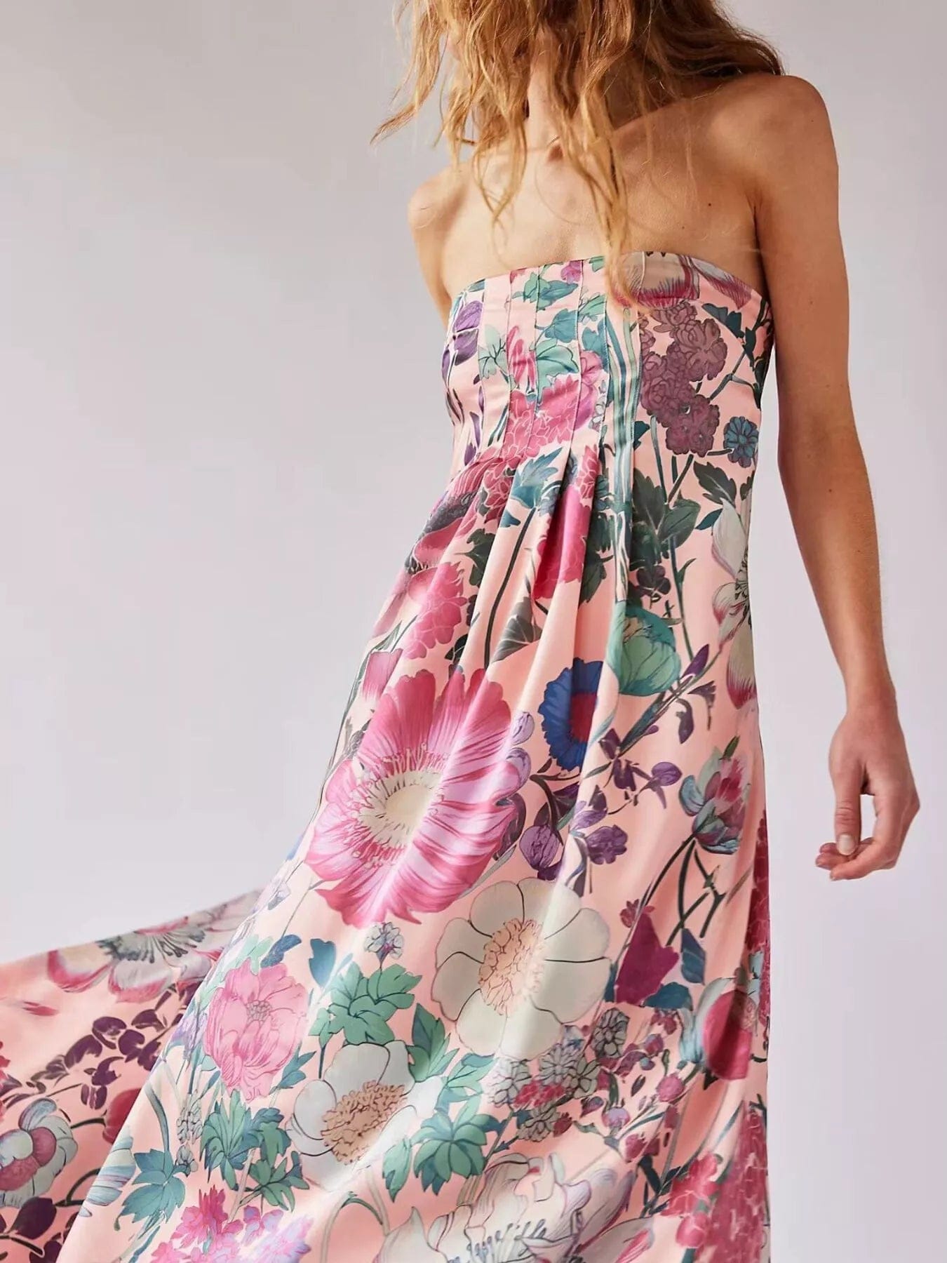 Maxi-jurk van polyester met bloemenprint en mouwloos design