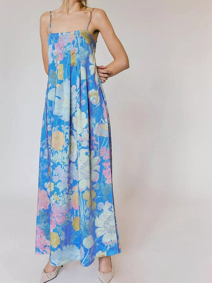 Maxi-jurk van polyester met bloemenprint en mouwloos design
