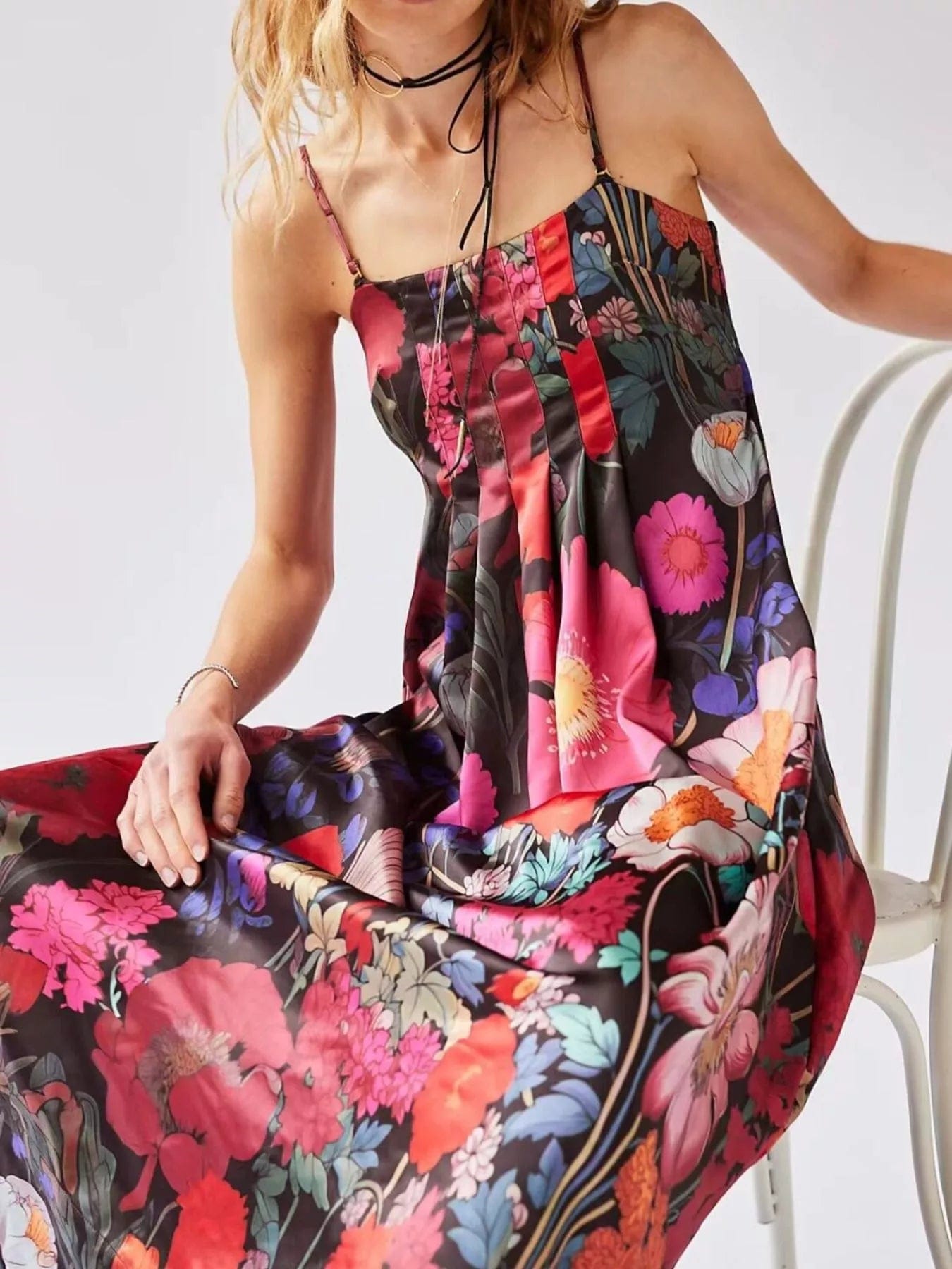Maxi-jurk van polyester met bloemenprint en mouwloos design