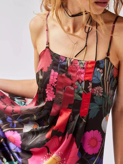 Maxi-jurk van polyester met bloemenprint en mouwloos design