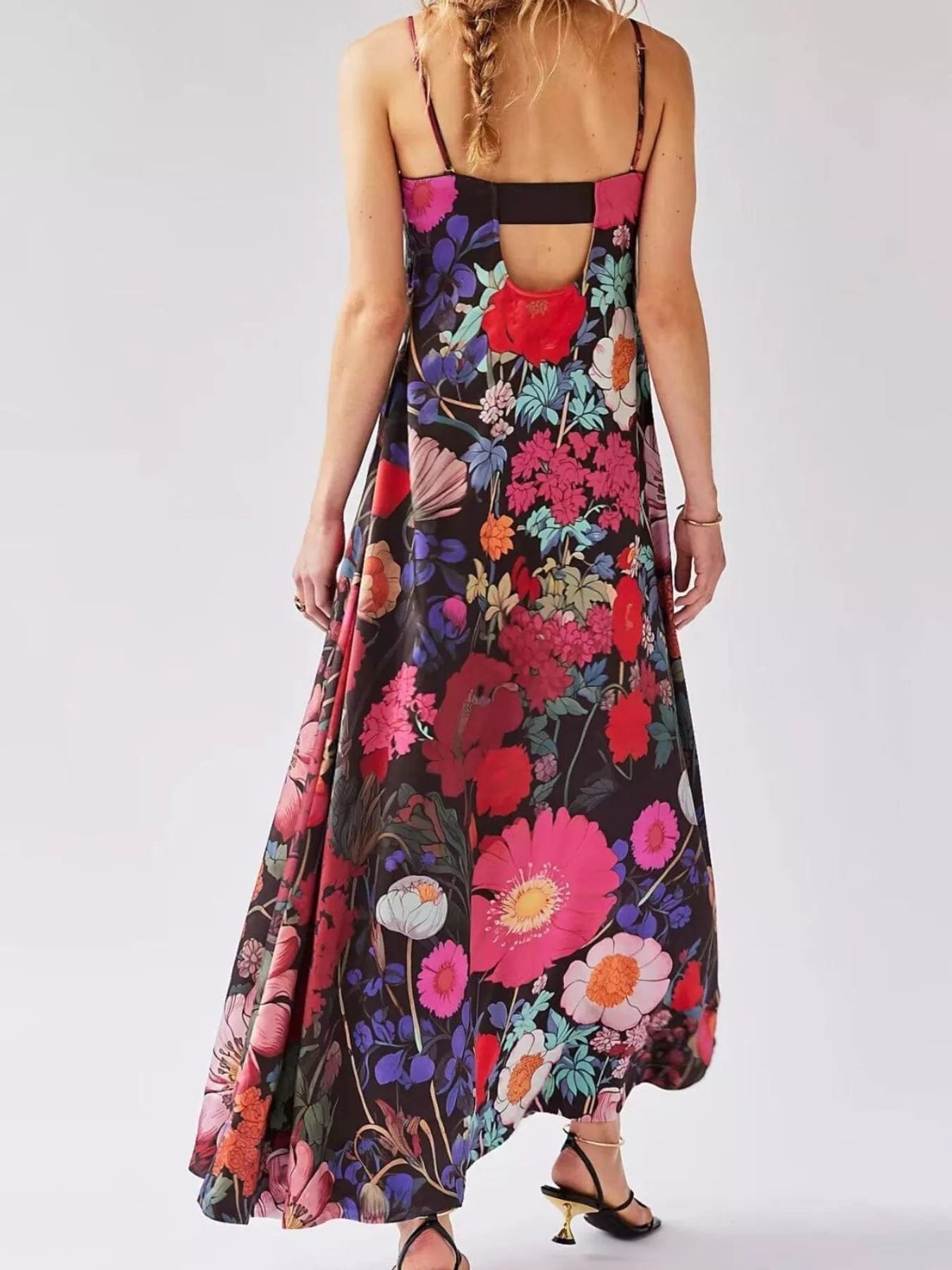 Maxi-jurk van polyester met bloemenprint en mouwloos design