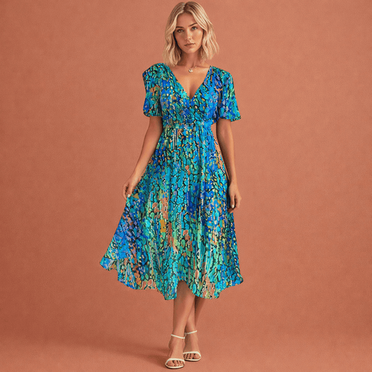 Midi-jurk met bloemenprint en korte mouwen voor dames