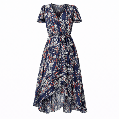 Midi-jurk met bloemenprint en overslag, lichtgewicht polyester