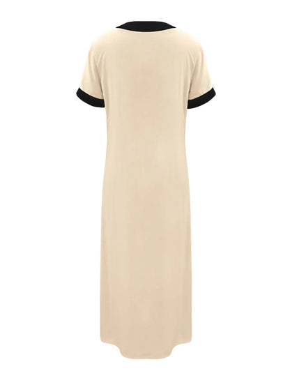 Midi-jurk met knopen en contrastbies