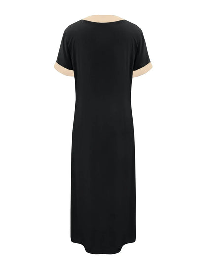 Midi-jurk met knopen en contrastbies