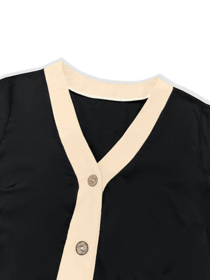 Midi-jurk met knopen en contrastbies