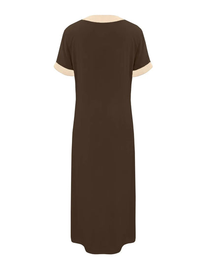 Midi-jurk met knopen en contrastbies