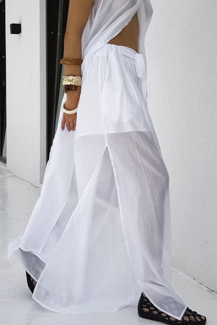 Mouwloos Halter Tencel Tweedelig Set Wit