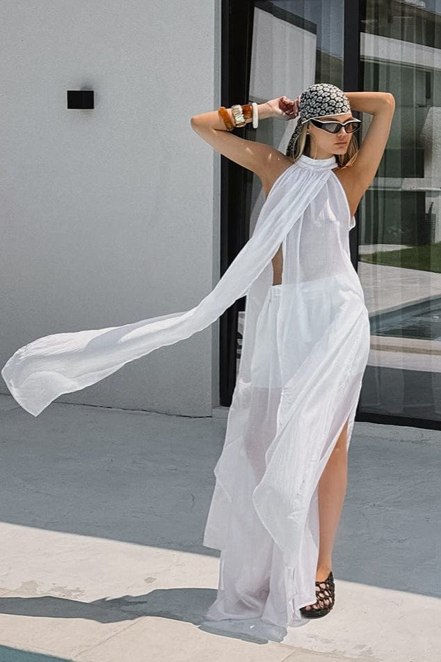 Mouwloos Halter Tencel Tweedelig Set Wit