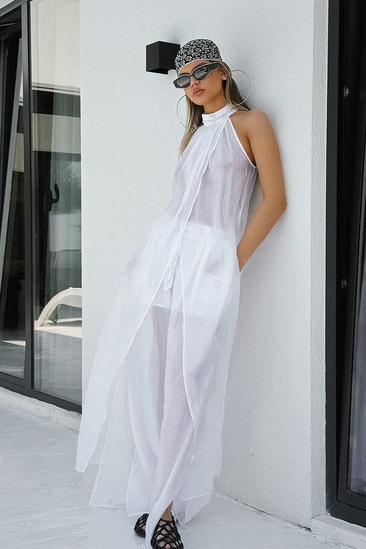 Mouwloos Halter Tencel Tweedelig Set Wit