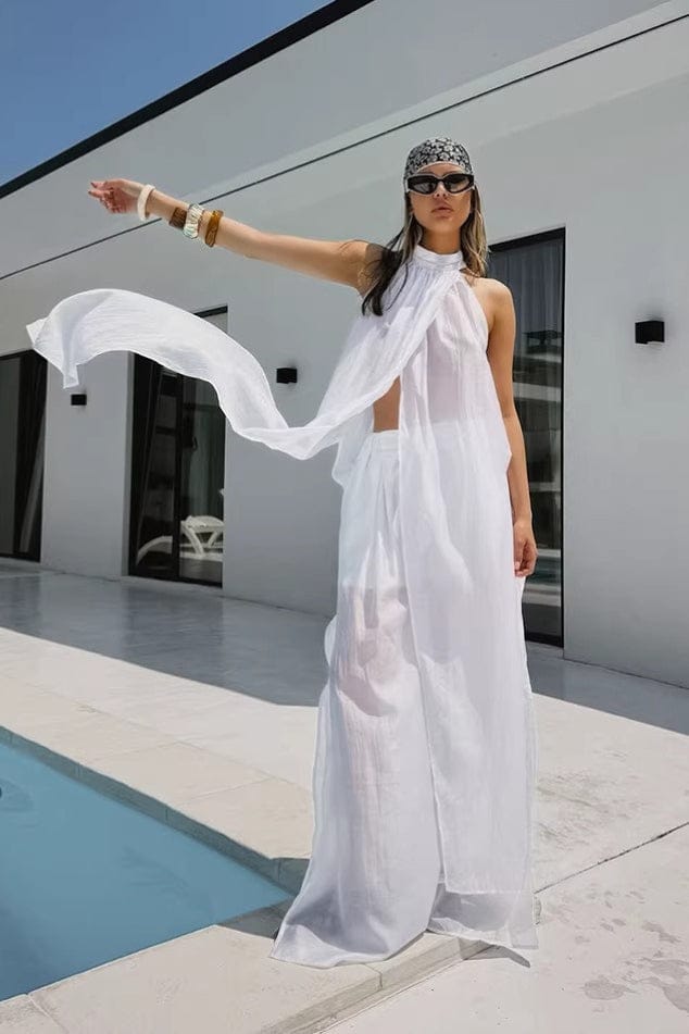 Mouwloos Halter Tencel Tweedelig Set Wit