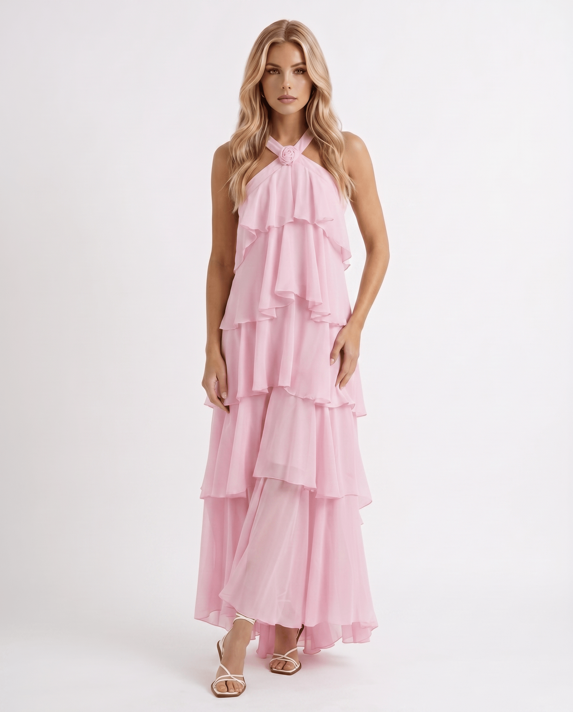 Mouwloze Maxi Jurk met Bloemenprint en Halternek voor Dames