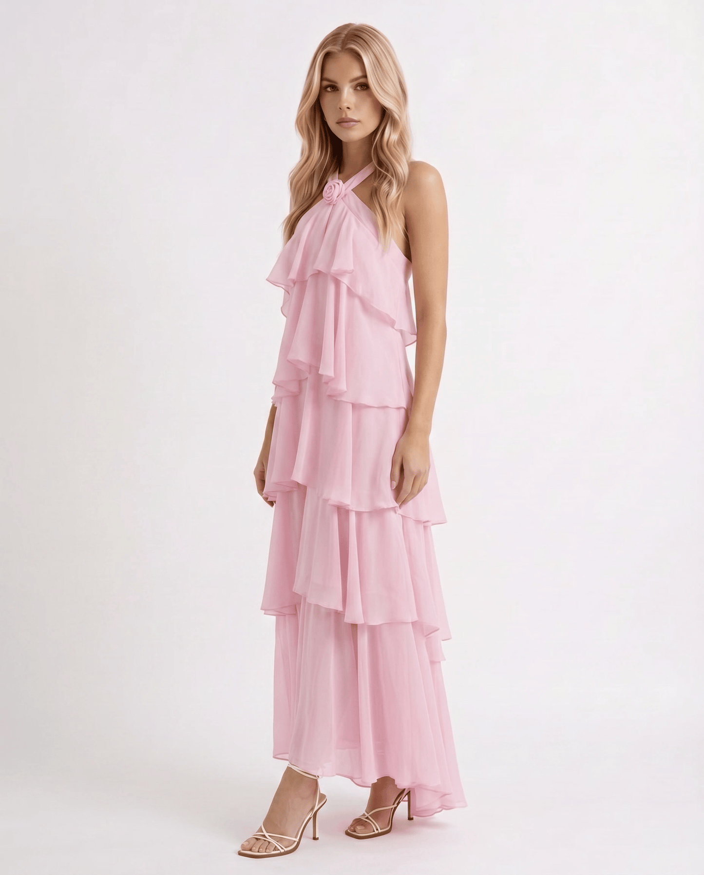 Mouwloze Maxi Jurk met Bloemenprint en Halternek voor Dames