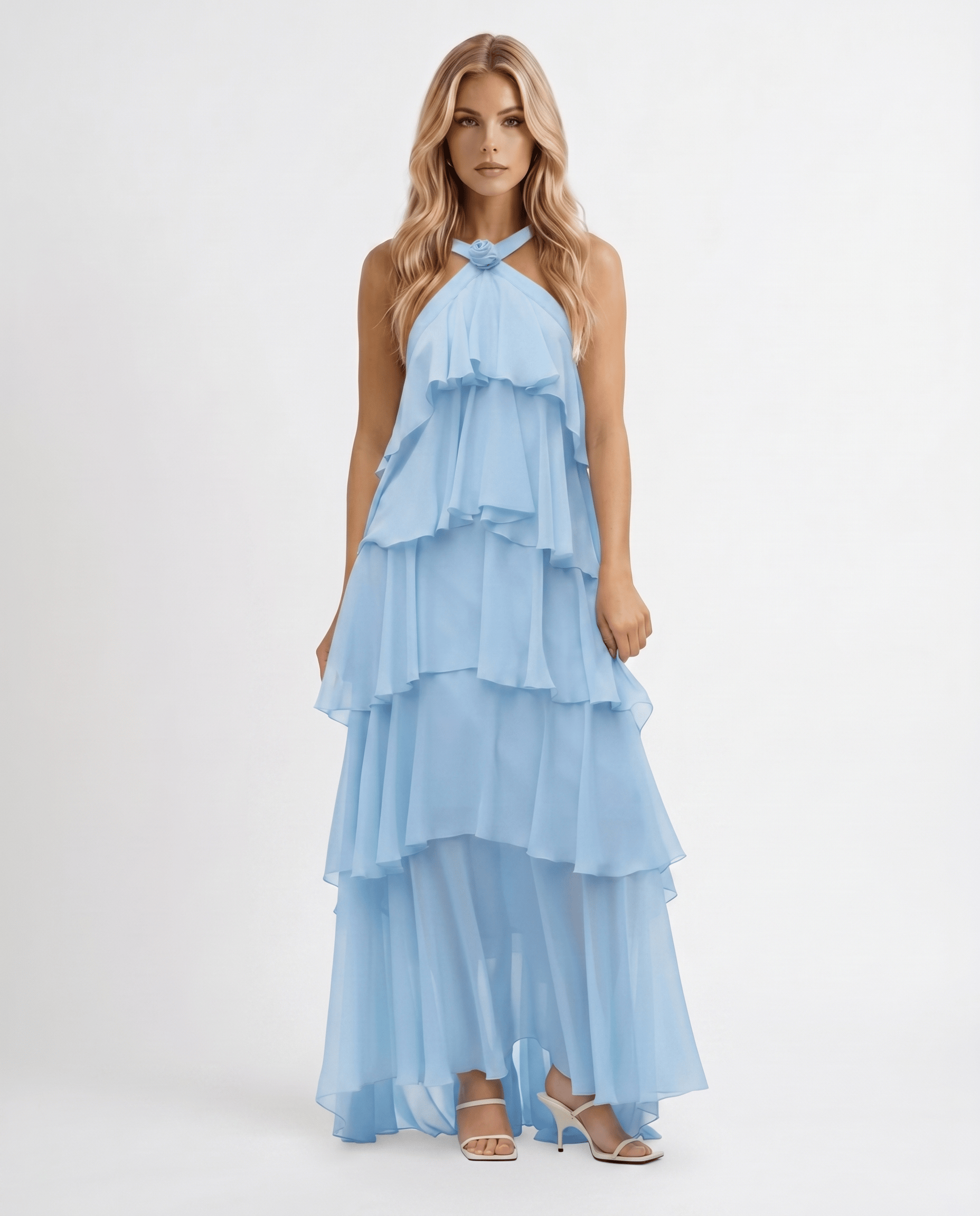 Mouwloze Maxi Jurk met Bloemenprint en Halternek voor Dames