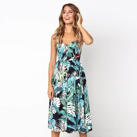 Plantenprint Ibiza Jurk Midi