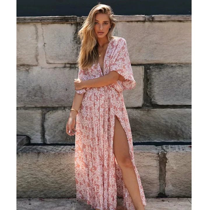 Poederroze Ibiza Jurk Met Print