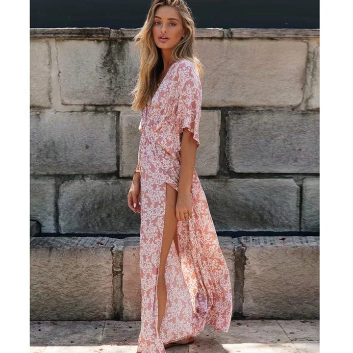 Poederroze Ibiza Jurk Met Print