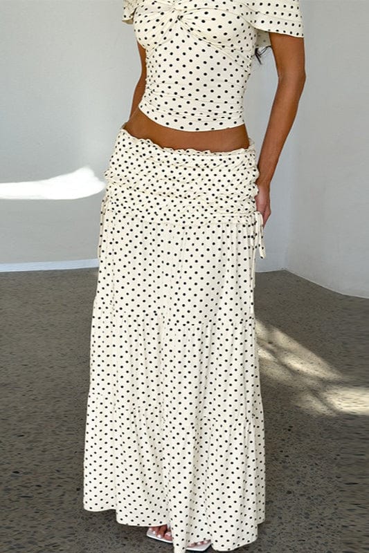 Polkadot Strapless Maxi Rok Set Abrikoos