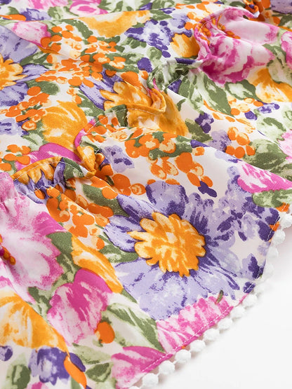 Polyester jurk met bloemenprint en gerimpelde zoom
