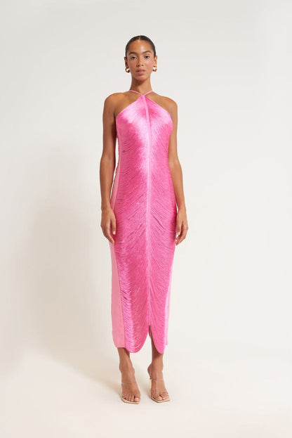 Polyester Maxi Jurk met Open Rug en Onregelmatige Zoom