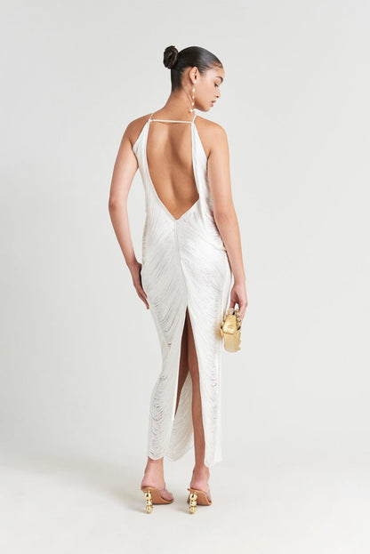 Polyester Maxi Jurk met Open Rug en Onregelmatige Zoom