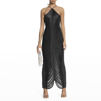 Polyester Maxi Jurk met Open Rug en Onregelmatige Zoom