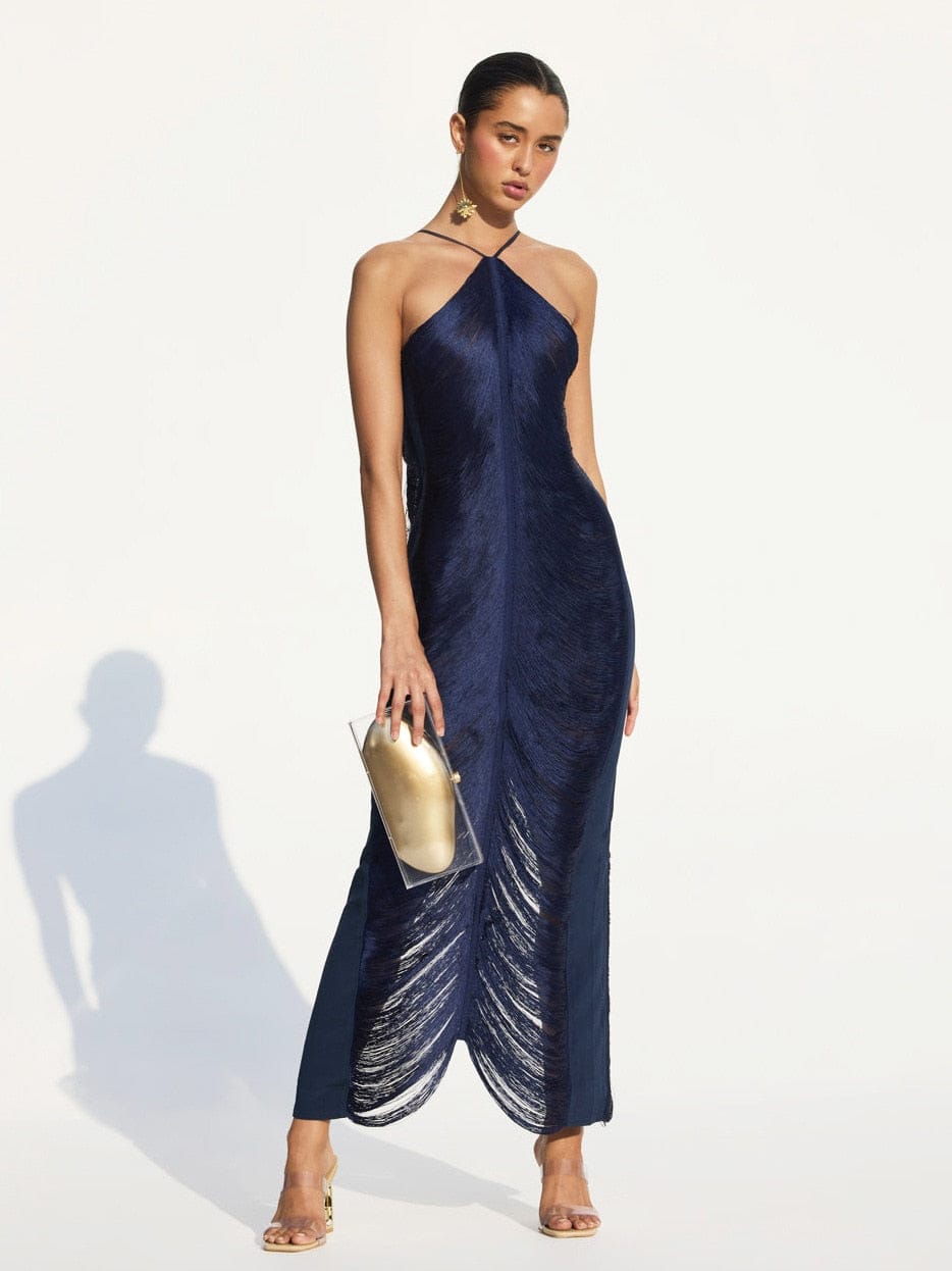 Polyester Maxi Jurk met Open Rug en Onregelmatige Zoom