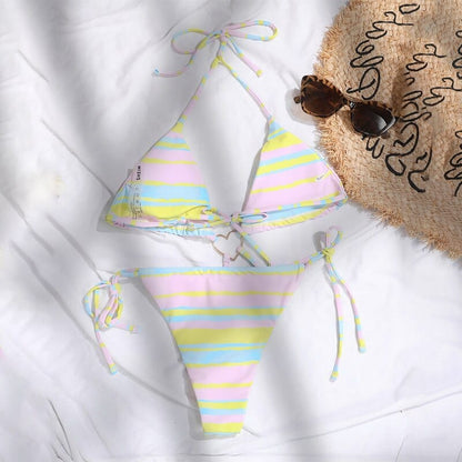 Regenboog Boho Bikini met Touwtjes om Buik