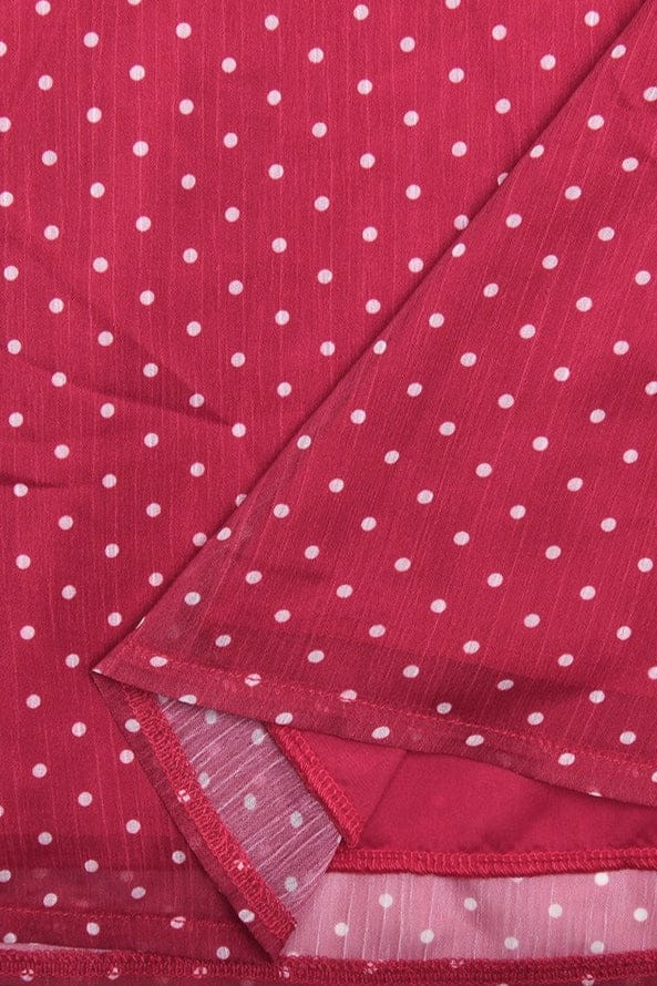 Rode Chiffon Minijurk met Polkadots, Open Rug en Strikjes