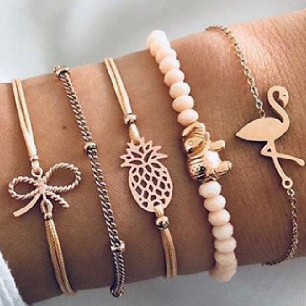 Rose Goude Armbanden Set Met Flamingo