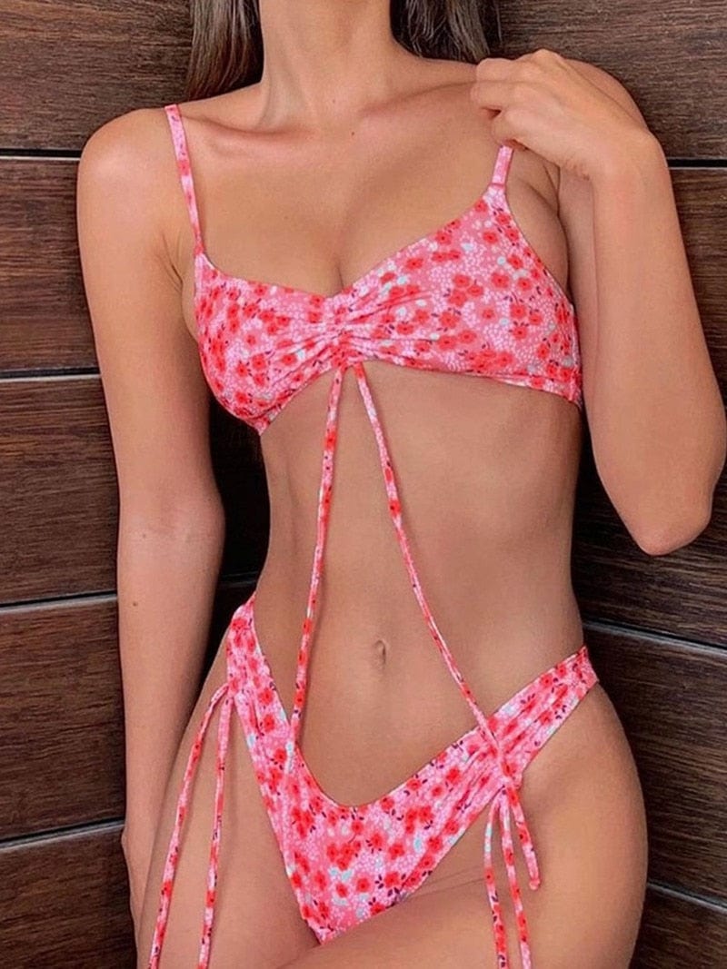 Roze Ibiza Bikini met Bloemenprint