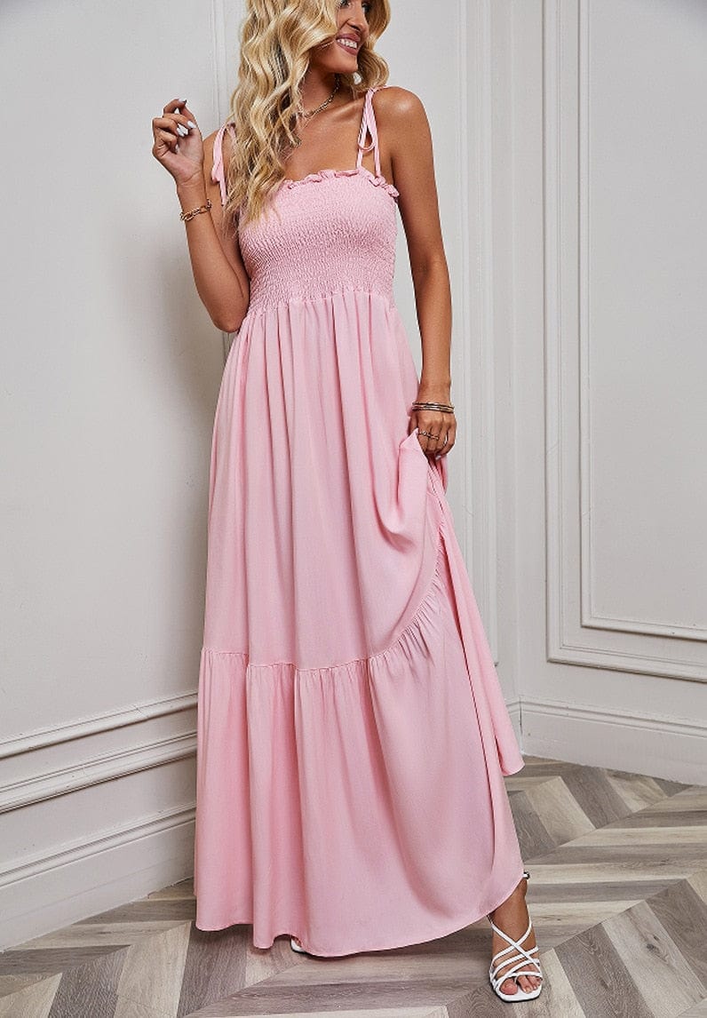 Roze Simpele Maxi Jurk Met Spaghetti Bandjes