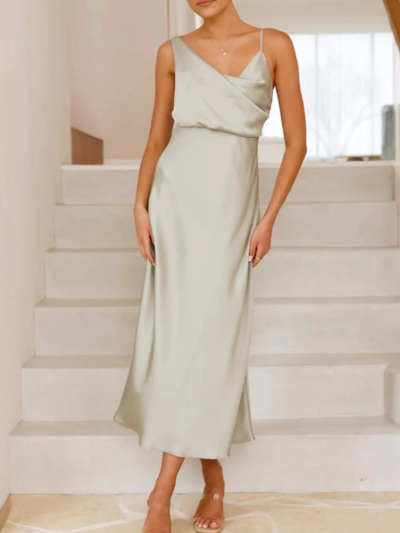 Satin Asymmetrische Midi Jurk